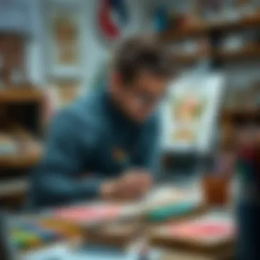 A professional artist using pastels in a studio setting
