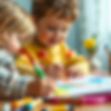 Children engaging creatively with pastel colors on paper