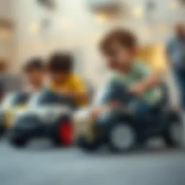 Children engaging in play with battery-operated cars