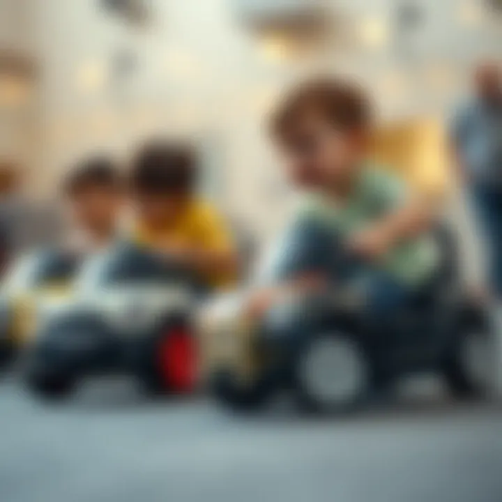 Children engaging in play with battery-operated cars