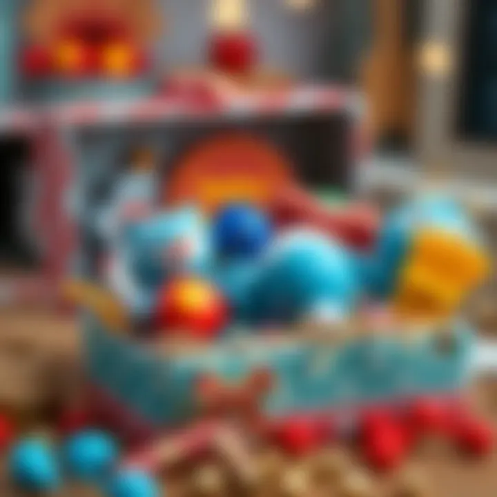 Creative arrangement of unique items in a gift box