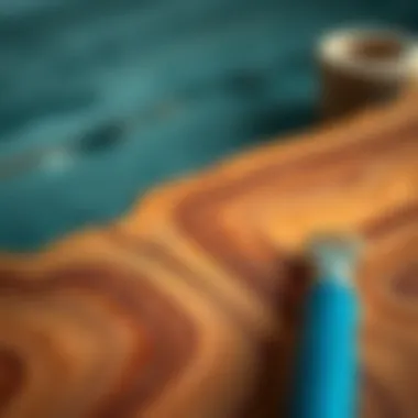 Artistic brush strokes on wood surface