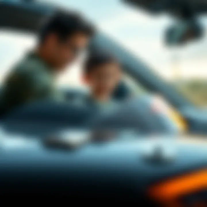 Parent supervising child driving the Audi Q7 electric car