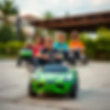 Children playing with remote control cars outdoors