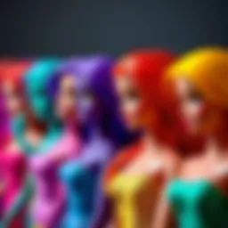 Colorful Barbie dolls revealing different hues