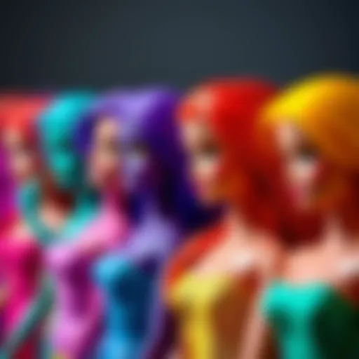 Colorful Barbie dolls revealing different hues