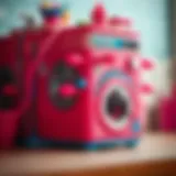 Colorful Barbie laundry machine showcasing its features.