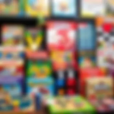 Diverse Board Game Collection An assortment of colorful board games displayed on a shelf