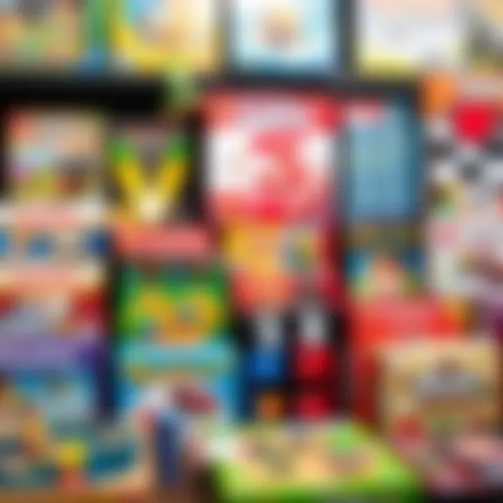 Diverse Board Game Collection An assortment of colorful board games displayed on a shelf