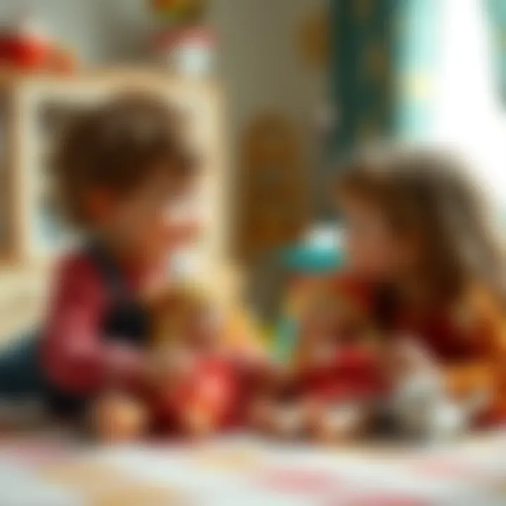Children playing joyfully with handmade dolls.