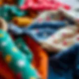 A variety of fabric swatches used in doll making.