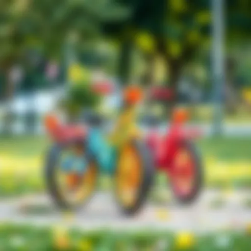 Colorful bicycles for kids in a park setting