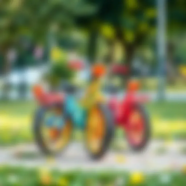 Colorful bicycles for kids in a park setting