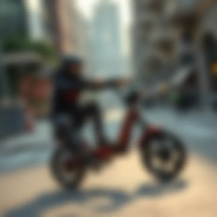 Dynamic BMX scooter riding in an urban environment