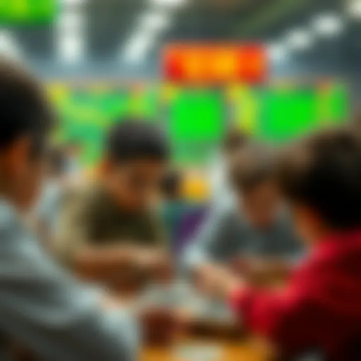 Children Collaborating in Strategic Gameplay Children engaged in a group activity playing the stock market board game