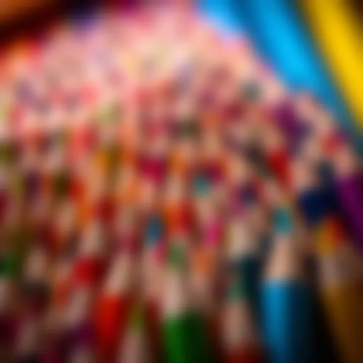 Close-up of various colored pencils with vibrant colors