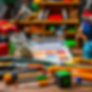 A selection of Minecraft tools and materials for creative painting.