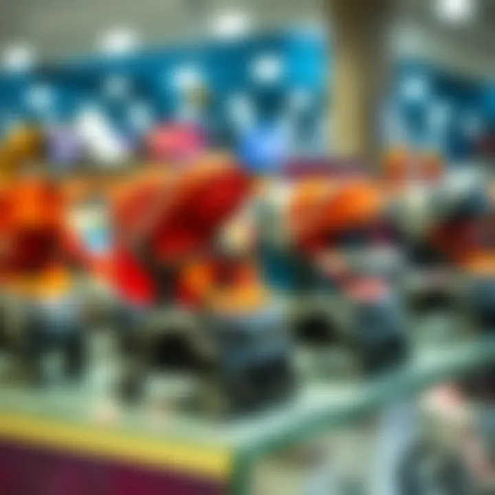 Comparison of different brands of toy strollers on a display