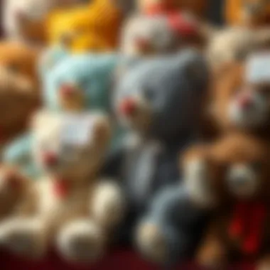 Branded Plush Bears with Price Tags An array of plush bears from various brands with price tags