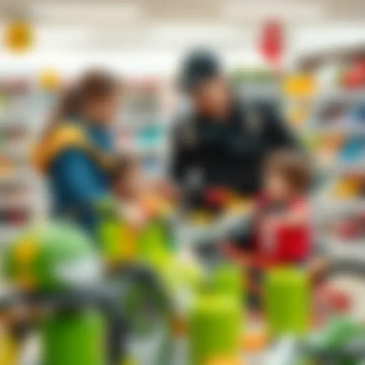 Family discussing bike options with a store representative