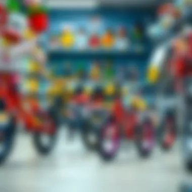 Different models of children's bikes displayed in a store