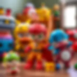 Vibrant toy characters in imaginative play setting