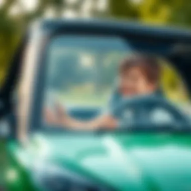 Happy child driving an electric car outdoors