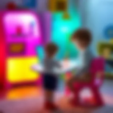 Child engaging with a colorful illuminated writing desk