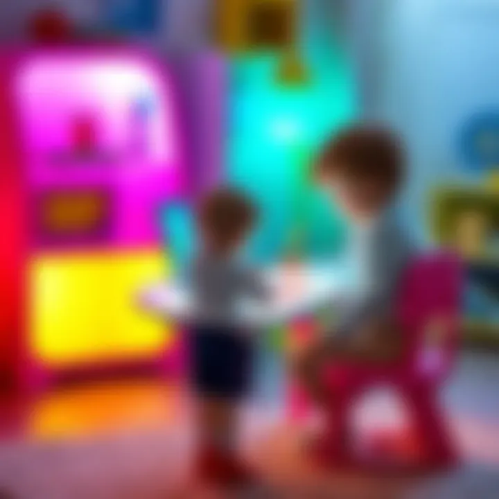 Child engaging with a colorful illuminated writing desk