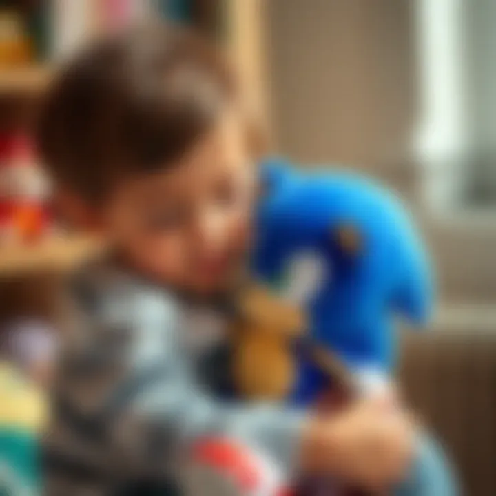 Child hugging a Sonic plush toy