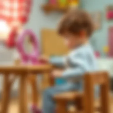 Engaging Learning Through Play Child interacting with a wooden makeup table