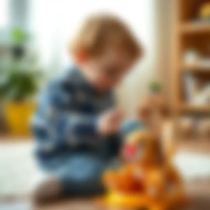 Child interacting with an educational puppy toy