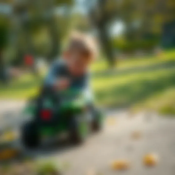 A child playing with a Maisto remote-controlled car in a park