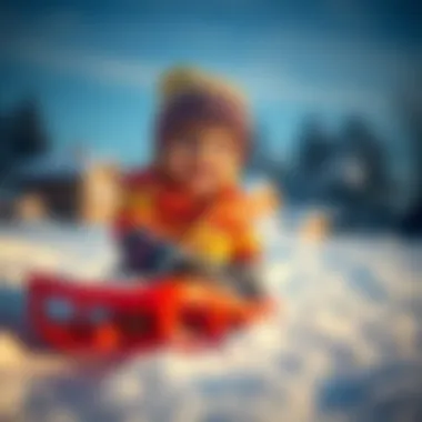 A child playing with a sled in the snow