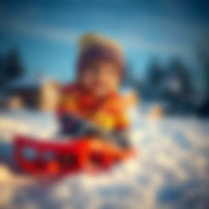 A child playing with a sled in the snow