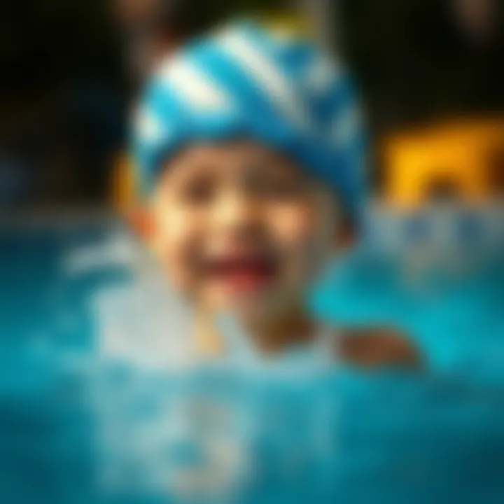 A child happily wearing a stylish swim cap while splashing in the pool