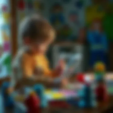 Children engaging creatively with sticker art