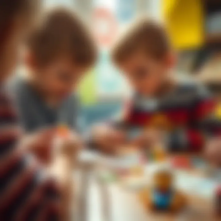 Children engaged in learning with stickers