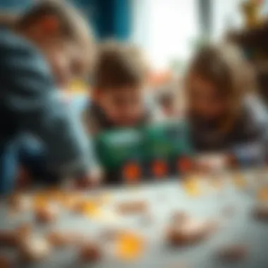 Interactive Learning with Caterpillar Cars Children engaging with a caterpillar car toy