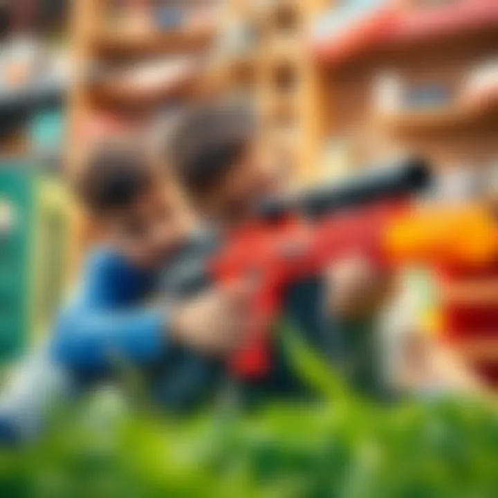 Children engaging in imaginative play with sniper toy guns.