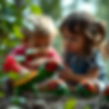 Children playing with green ladybug-themed toys