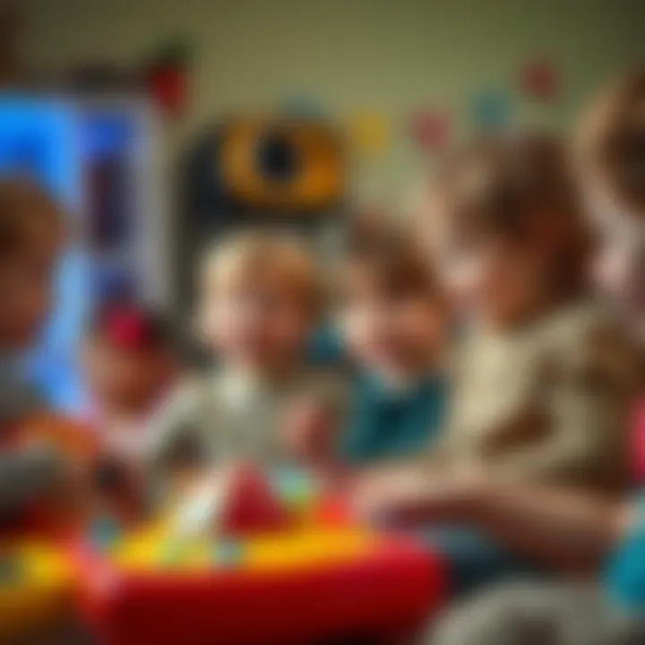 Group of children playing with interactive musical toys.