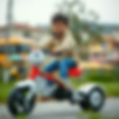 Children enjoying a ride on a three-wheeled panda bicycle