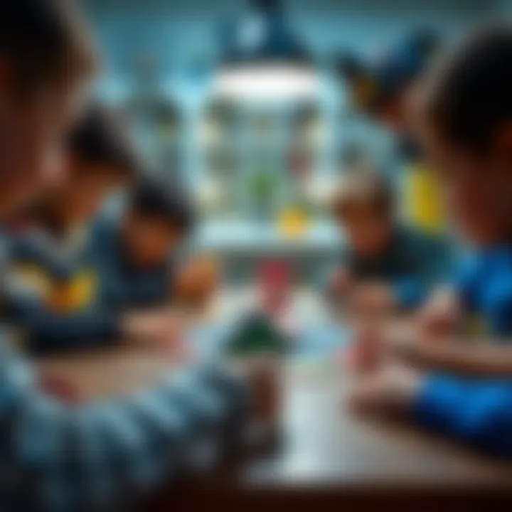 Strategizing in Uno Flip Game Children strategizing over a table while playing Uno Flip