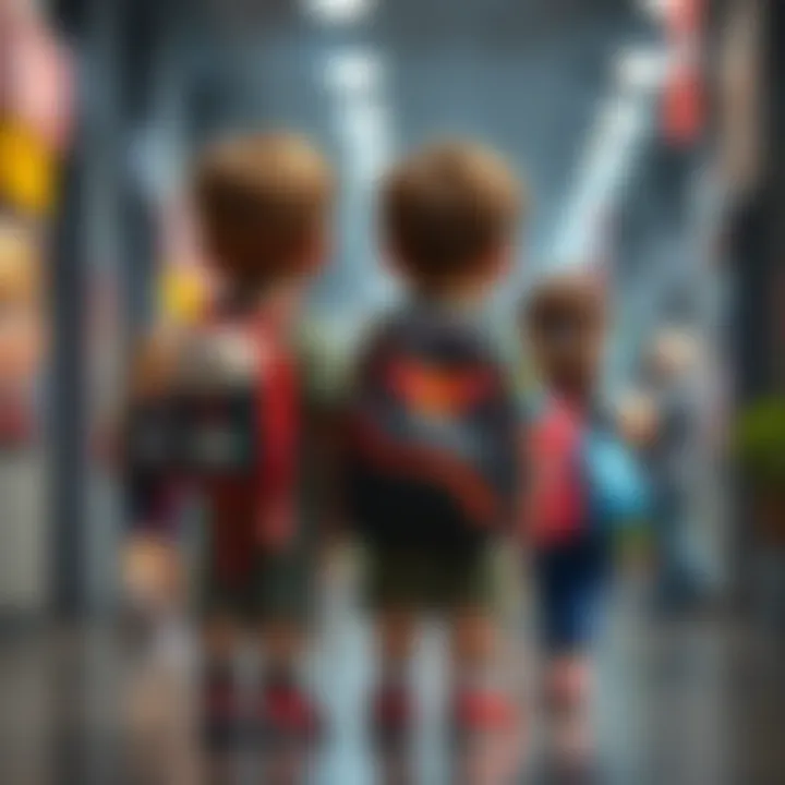 Kids with Their Licensed School Bags Children using their licensed backpacks in school.