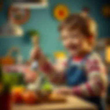 A joyful child engaged in a culinary activity
