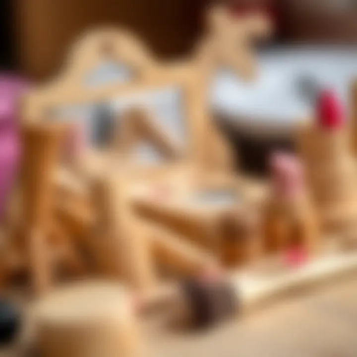Exploring Creativity with Wooden Toys Close-up of wooden makeup accessories