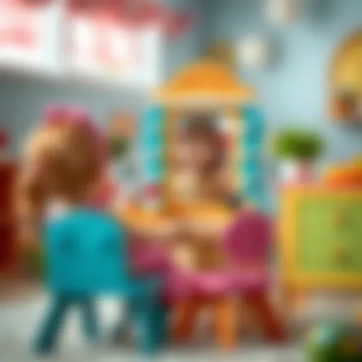 Colorful wooden makeup vanity for children