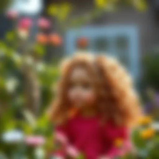 Curly-haired baby in a serene garden setting