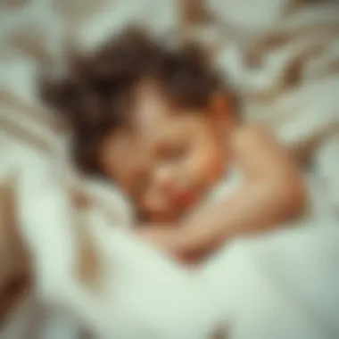 Curly-haired baby resting peacefully in soft blankets